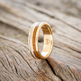 "RAPTOR" - MOTHER OF PEARL & WHISKEY BARREL OAK WEDDING BAND-4