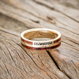 "TRIDENT" - RED PATINA COPPER & BLACK DIAMONDS WEDDING RING FEATURING A 14K GOLD BAND