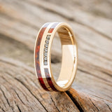 "TRIDENT" - RED PATINA COPPER & BLACK DIAMONDS WEDDING RING FEATURING A 14K GOLD BAND