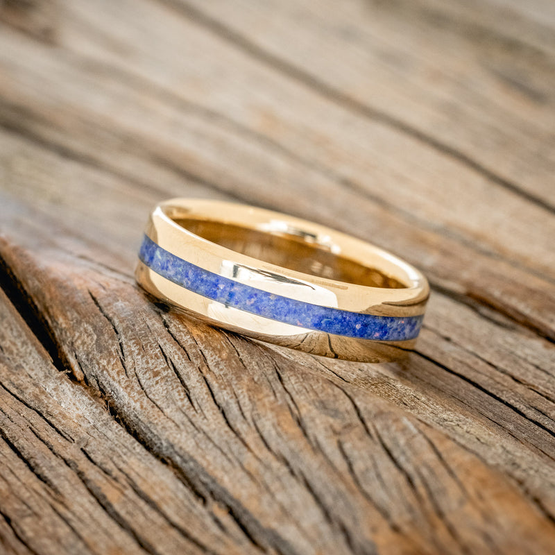 "NIRVANA" - WEDDING BAND WITH MIXED LAPIS LAZULI & FIRE & ICE OPAL INLAY-2