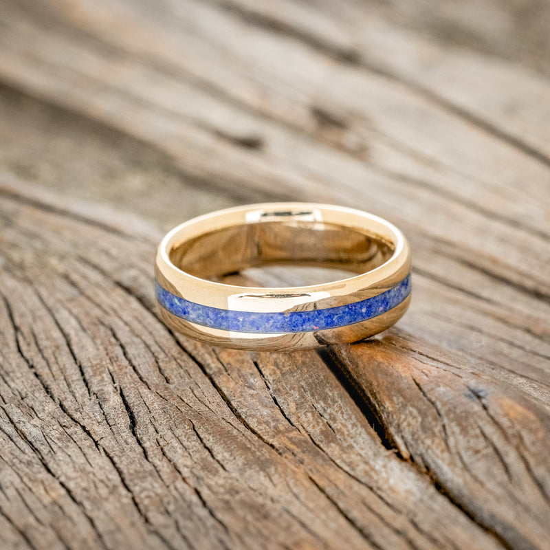 "NIRVANA" - WEDDING BAND WITH MIXED LAPIS LAZULI & FIRE & ICE OPAL INLAY-3