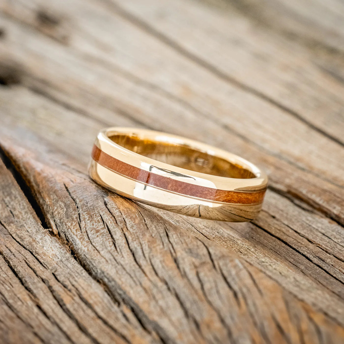 "VERTIGO" - REDWOOD WEDDING RING - 14K YELLOW GOLD (6MM) - SIZE 11 1/4-Staghead Designs