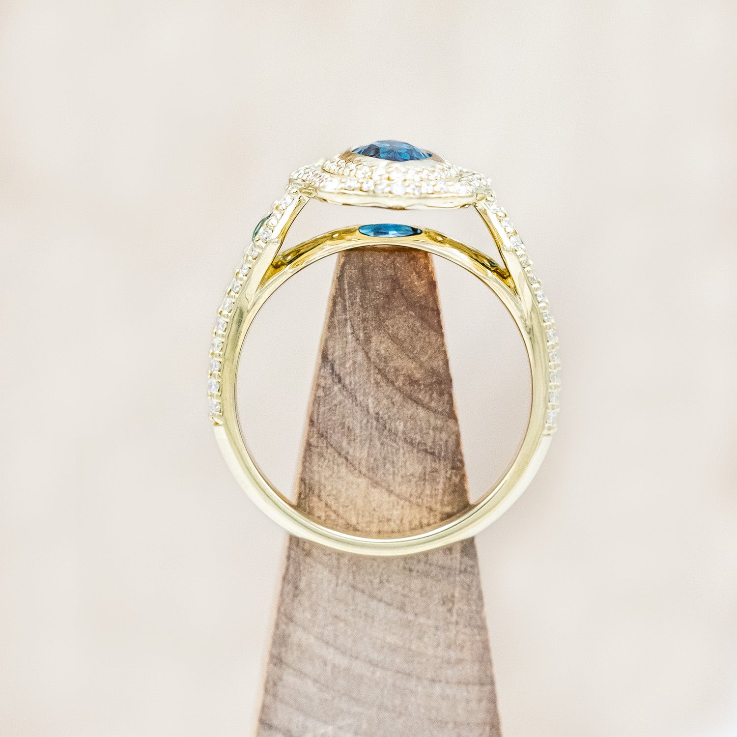 "ADELE" - MARQUISE CUT LAB-GROWN ALEXANDRITE ENGAGEMENT RING WITH LAB-GROWN ALEXANDRITE ACCENTS, DIAMOND HALO & TRACER-Staghead Designs