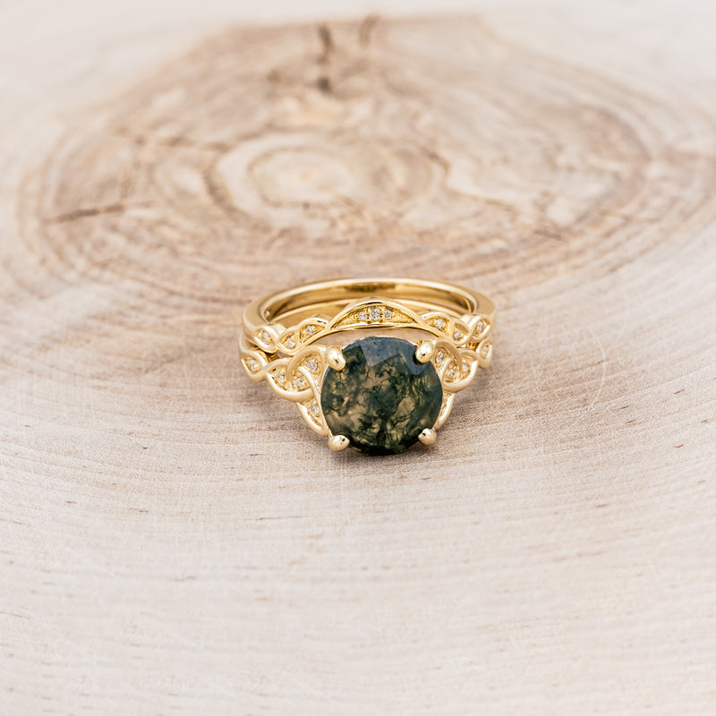 "AIFE" - CELTIC KNOT ROUND CUT MOSS AGATE ENGAGEMENT RING & TRACER-4