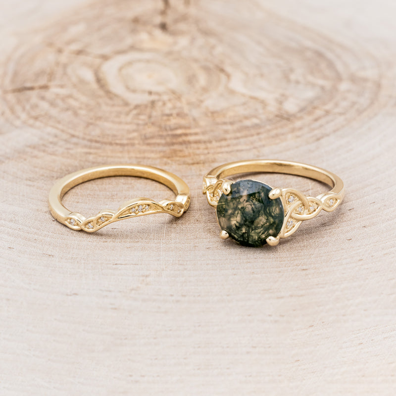 "AIFE" - CELTIC KNOT ROUND CUT MOSS AGATE ENGAGEMENT RING & TRACER-6