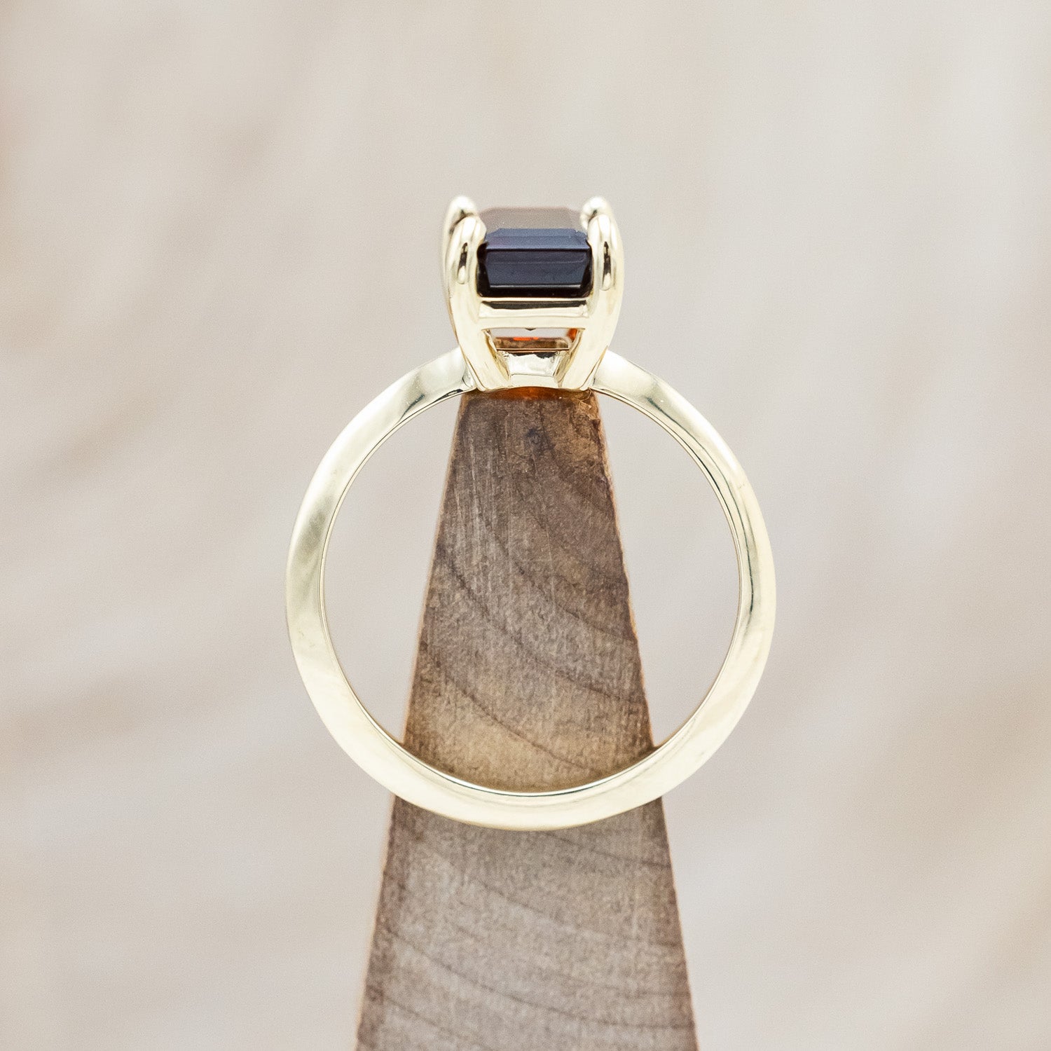 "ALEXA" - EMERALD CUT MOZAMBIQUE GARNET SOLITAIRE ENGAGEMENT RING-Staghead Designs