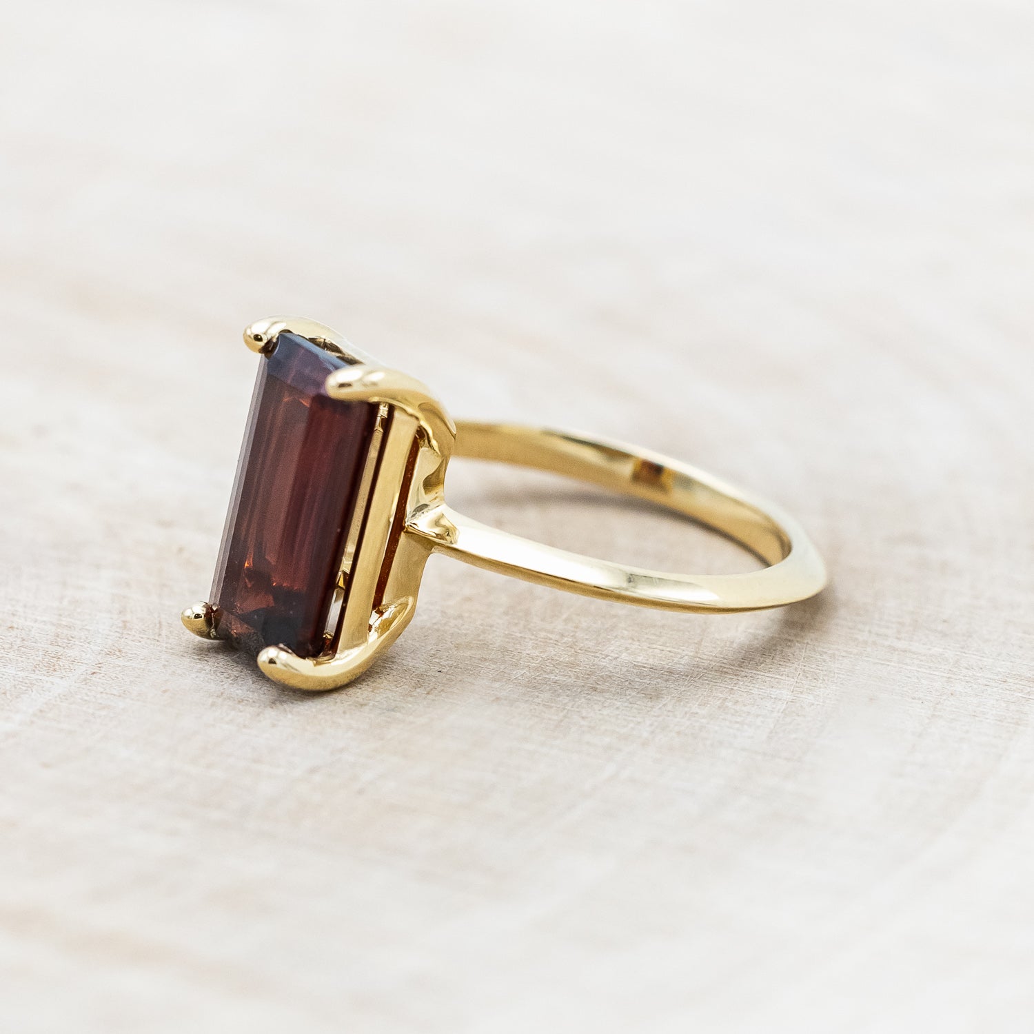 "ALEXA" - EMERALD CUT MOZAMBIQUE GARNET SOLITAIRE ENGAGEMENT RING-Staghead Designs