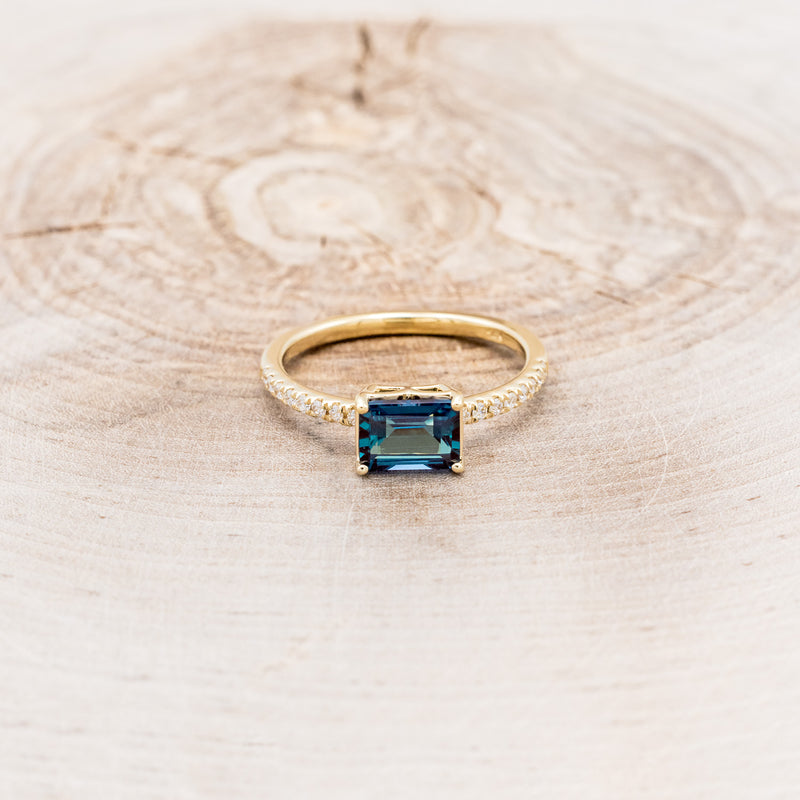 "AMARA" - EMERALD CUT LAB-GROWN ALEXANDRITE ENGAGEMENT RING WITH DIAMOND ACCENTS