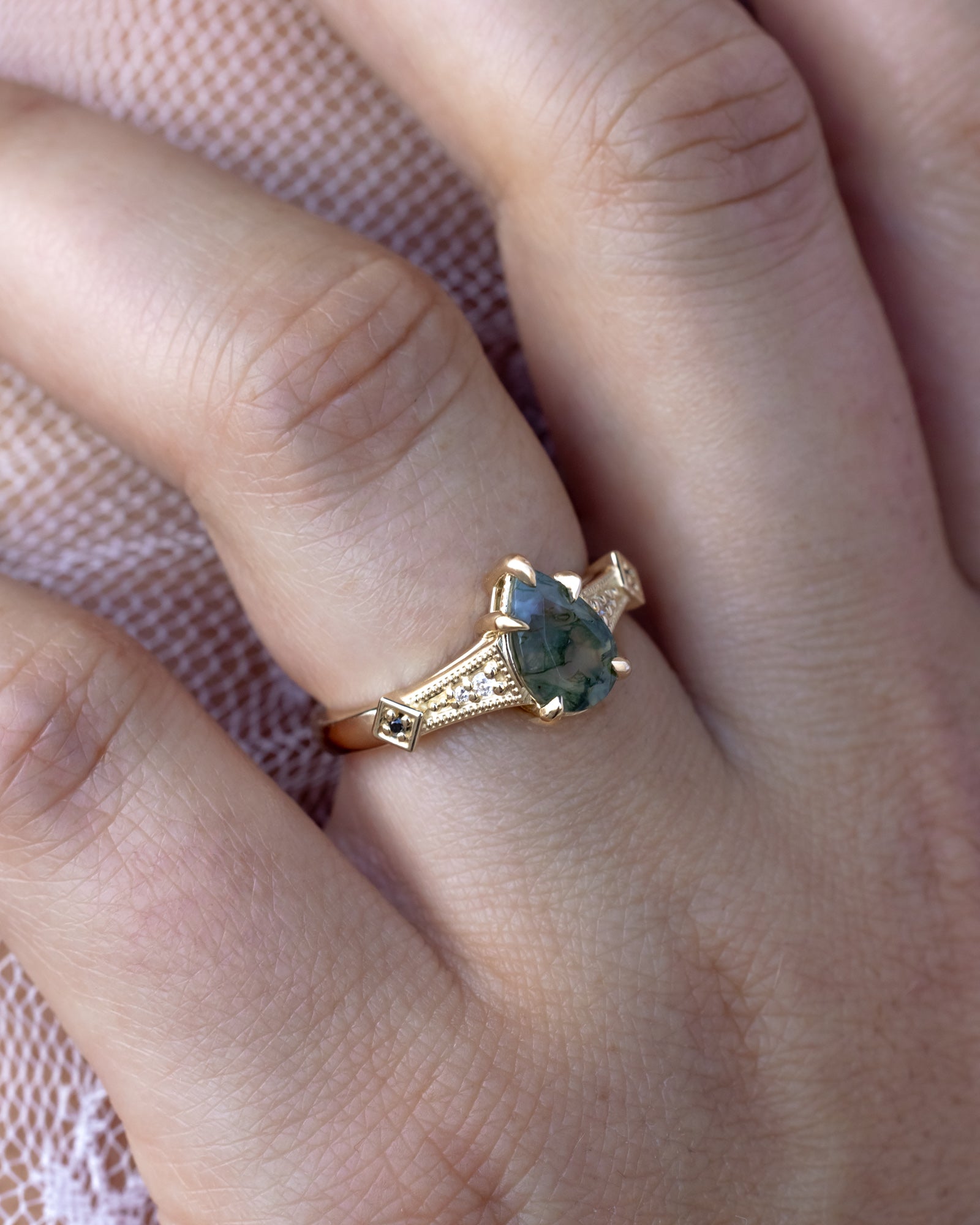 "Annora" - Pear Cut Engagement Ring With Diamond Accents