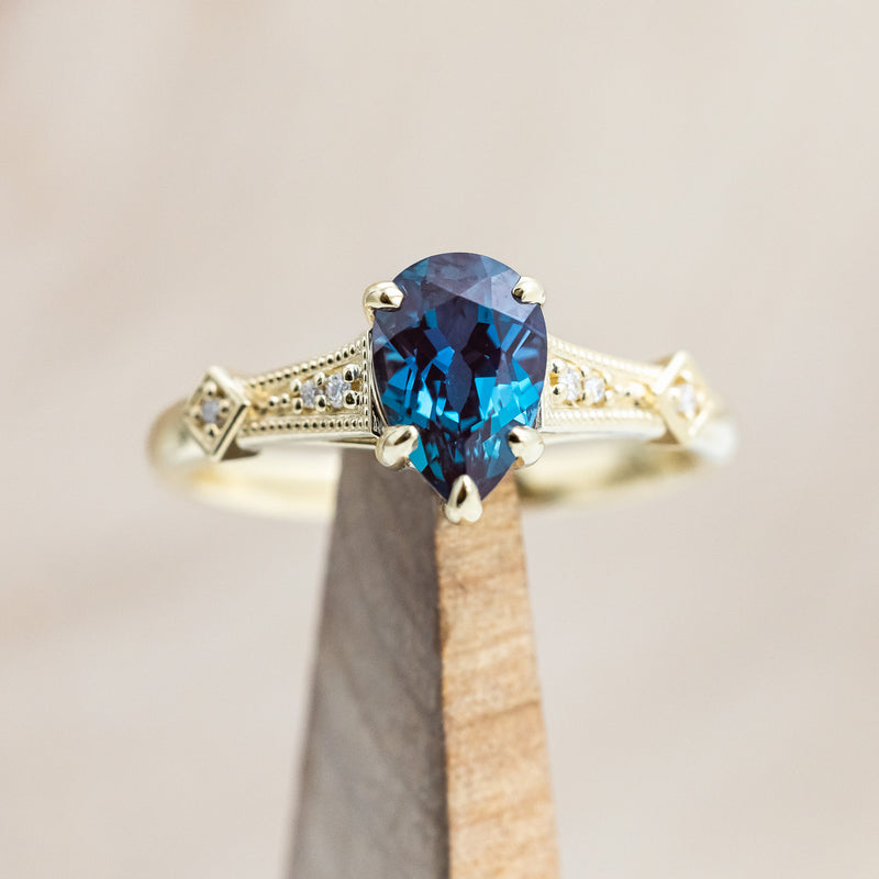 "ANNORA" - PEAR SHAPED LAB-GROWN ALEXANDRITE ENGAGEMENT RING WITH DIAMOND ACCENTS-Staghead Designs