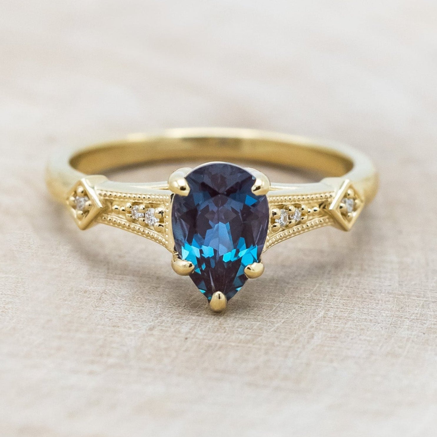 "ANNORA" - PEAR CUT ENGAGEMENT RING WITH DIAMOND ACCENTS-Staghead Designs