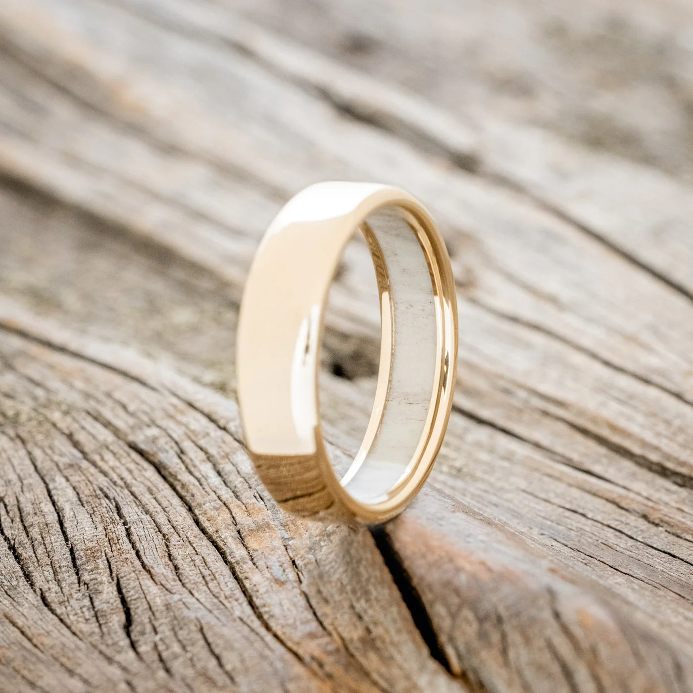 ANTLER LINED WEDDING BAND - 14K YELLOW GOLD (6MM) - SIZE 10 1/4-Staghead Designs