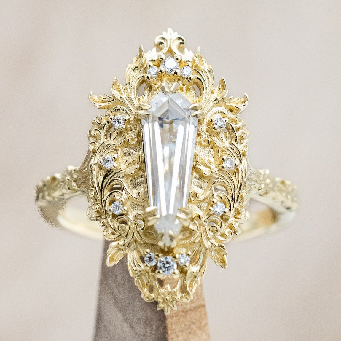 "Cherie" - rococo-inspired Moissanite women's engagement ring with diamond accents
