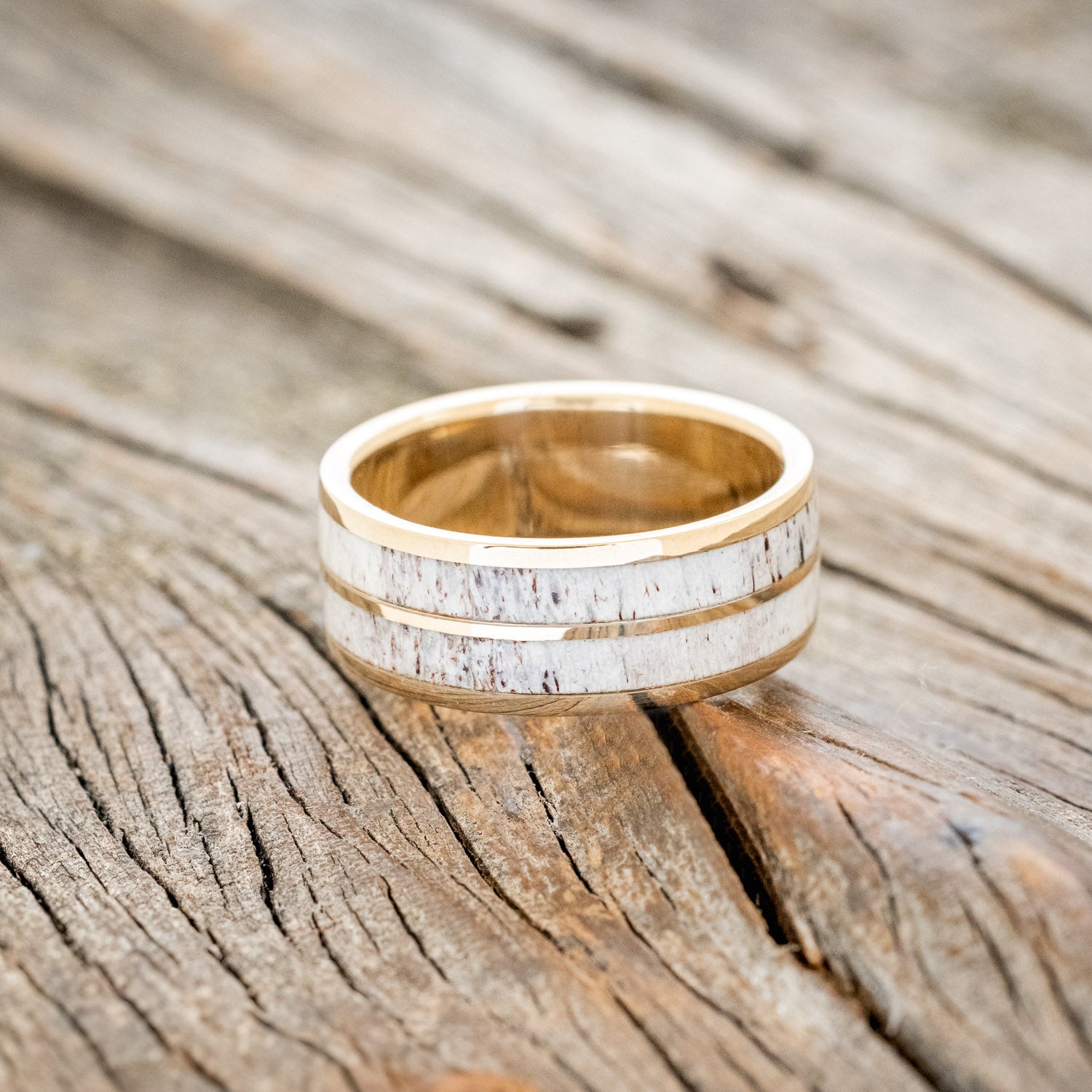 ANTLER & 14K GOLD INLAY WEDDING BAND-3