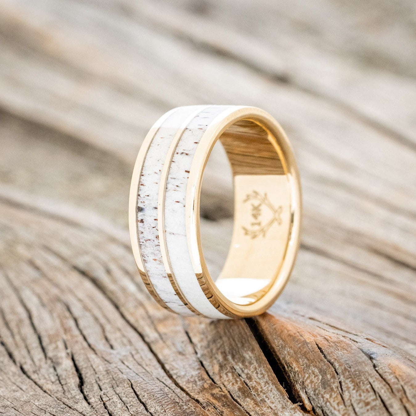 ANTLER & 14K GOLD INLAY WEDDING BAND-1