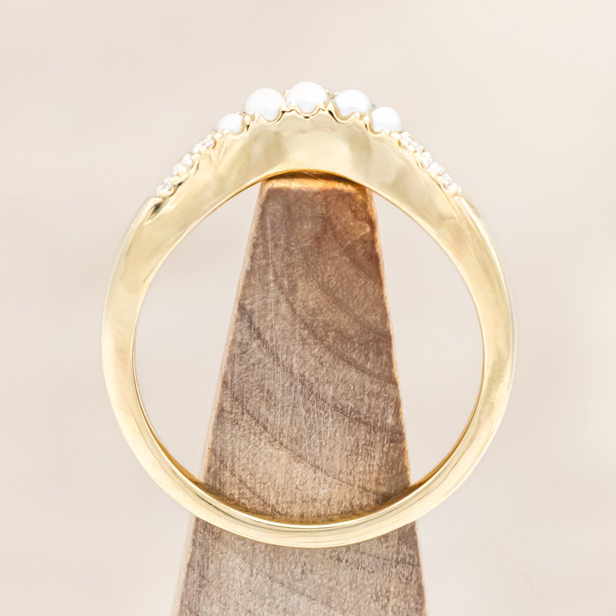 "ARABELLA" - PEAR CUT MOSS AGATE ENGAGEMENT RING WITH A DIAMOND HALO & CONTOURED PEARL TRACER-Staghead Designs