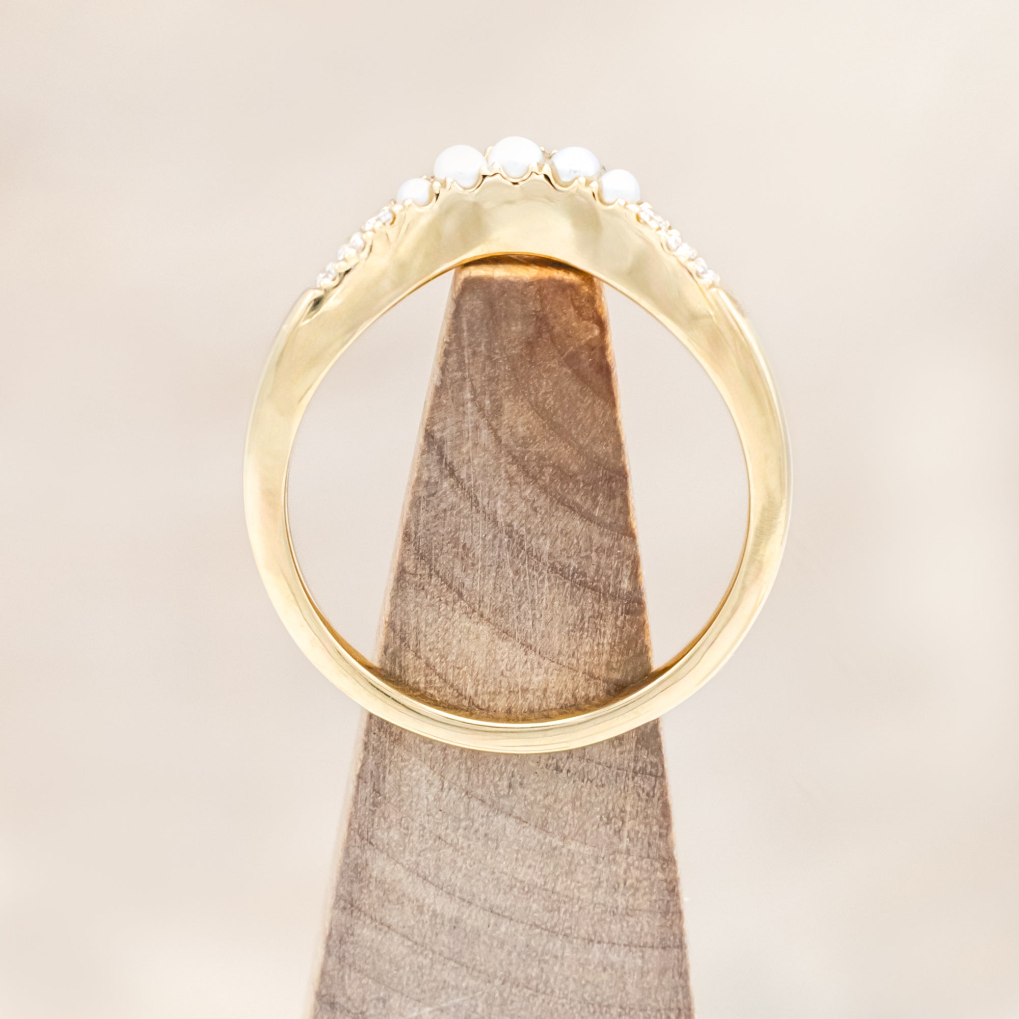 "ARABELLA" - PEAR CUT MOSS AGATE ENGAGEMENT RING WITH A DIAMOND HALO & CONTOURED PEARL TRACER-Staghead Designs