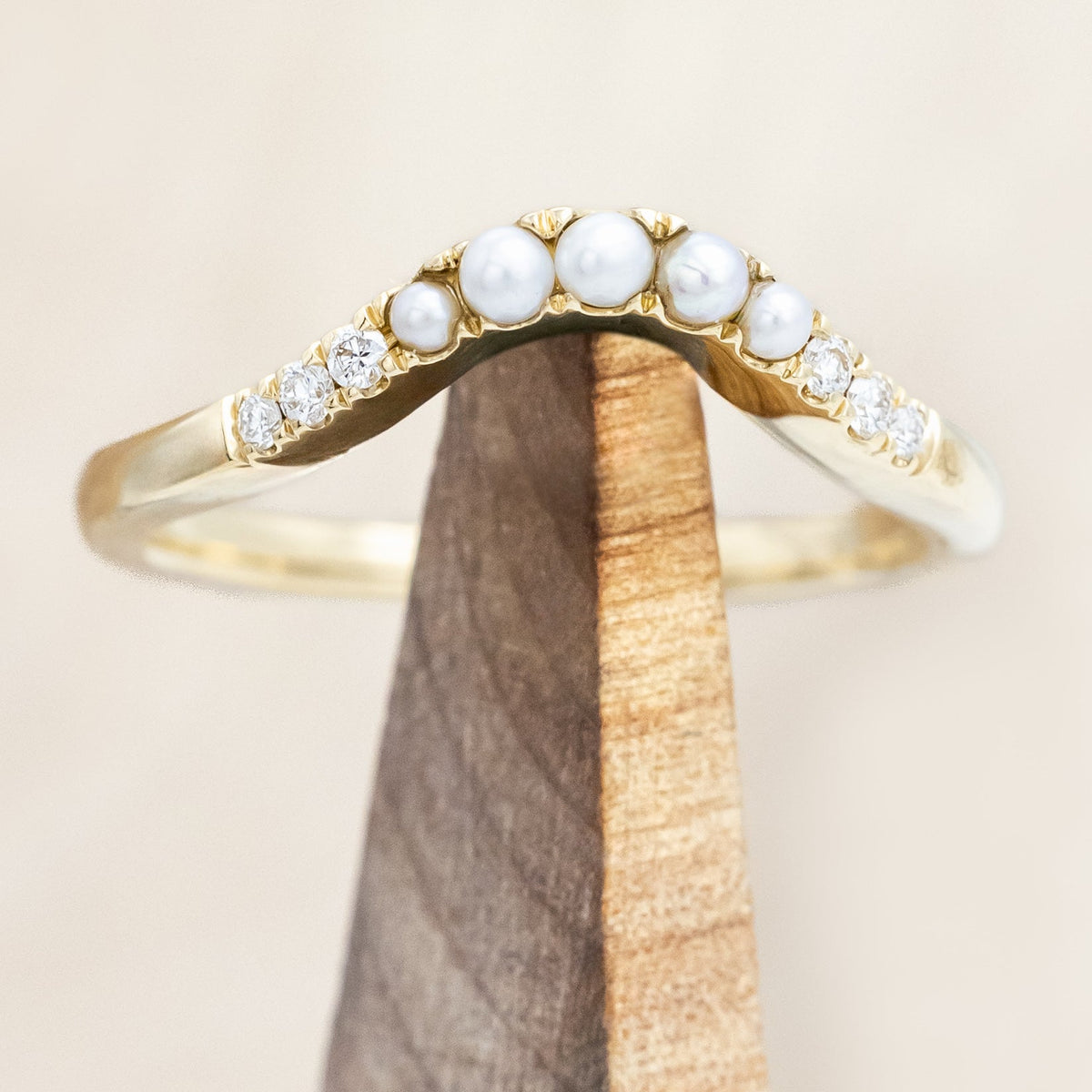 "ARABELLA" - PEAR CUT MOSS AGATE ENGAGEMENT RING WITH A DIAMOND HALO & CONTOURED PEARL TRACER-Staghead Designs