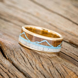 "THE EXPEDITION" - MOUNTAIN ENGRAVED WEDDING RING WITH ANTLER INLAY-Staghead Designs