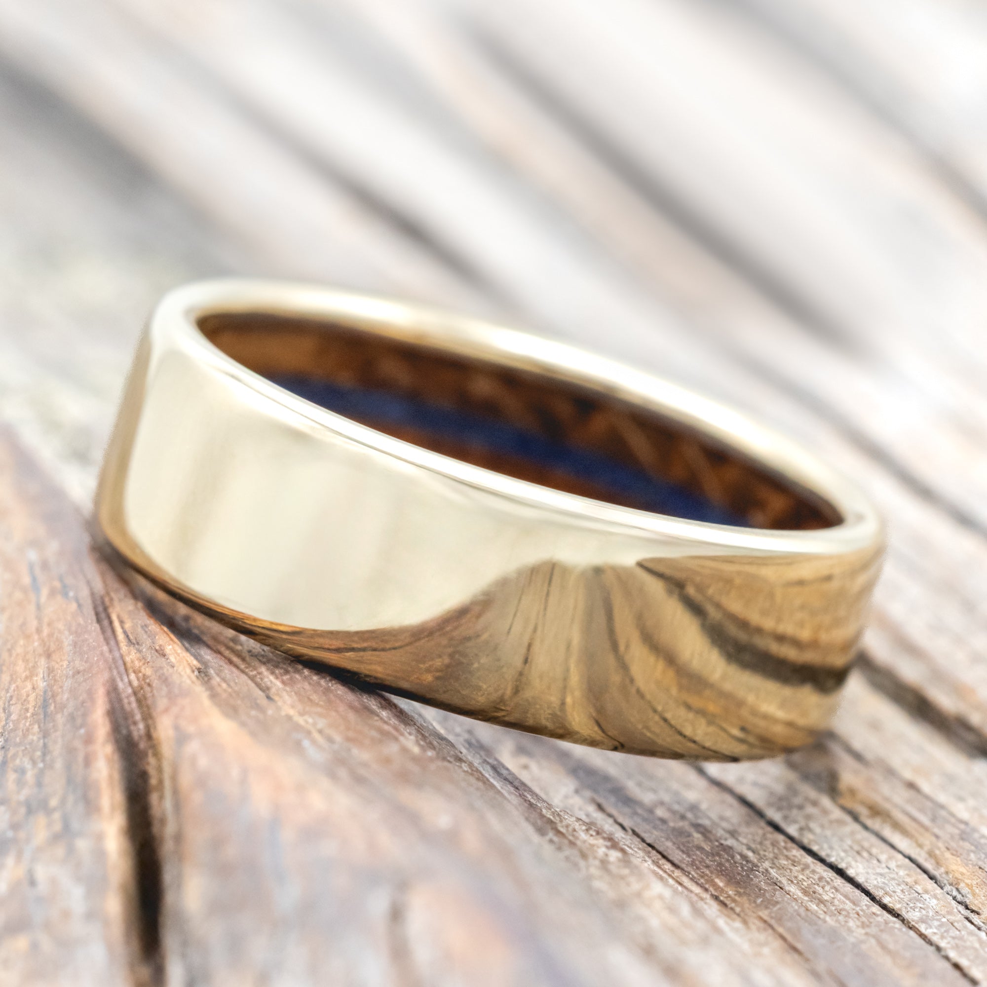 "ARGOS" - IRONWOOD, WHISKEY BARREL OAK & LAPIS LAZULI LINED WEDDING BAND-Staghead Designs