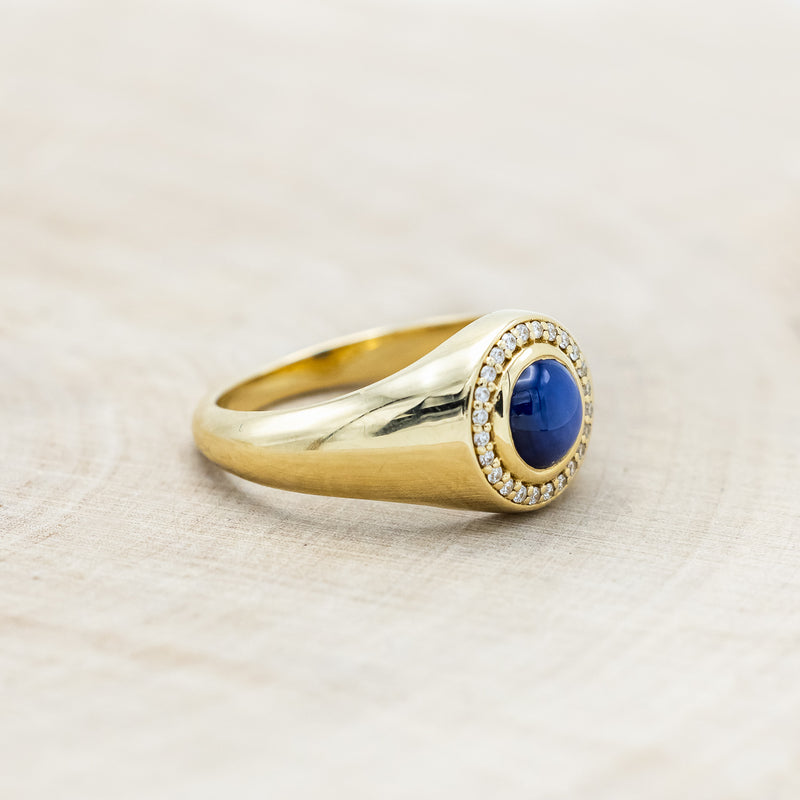 "ARLA" - ROUND CUT LAB-GROWN BLUE STAR SAPPHIRE ENGAGEMENT RING WITH DIAMOND ACCENTS-Staghead Designs