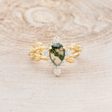 "ARTEMIS ON THE VINE DIVINE" - PEAR MOSS AGATE ENGAGEMENT RING WITH DIAMOND ACCENTS