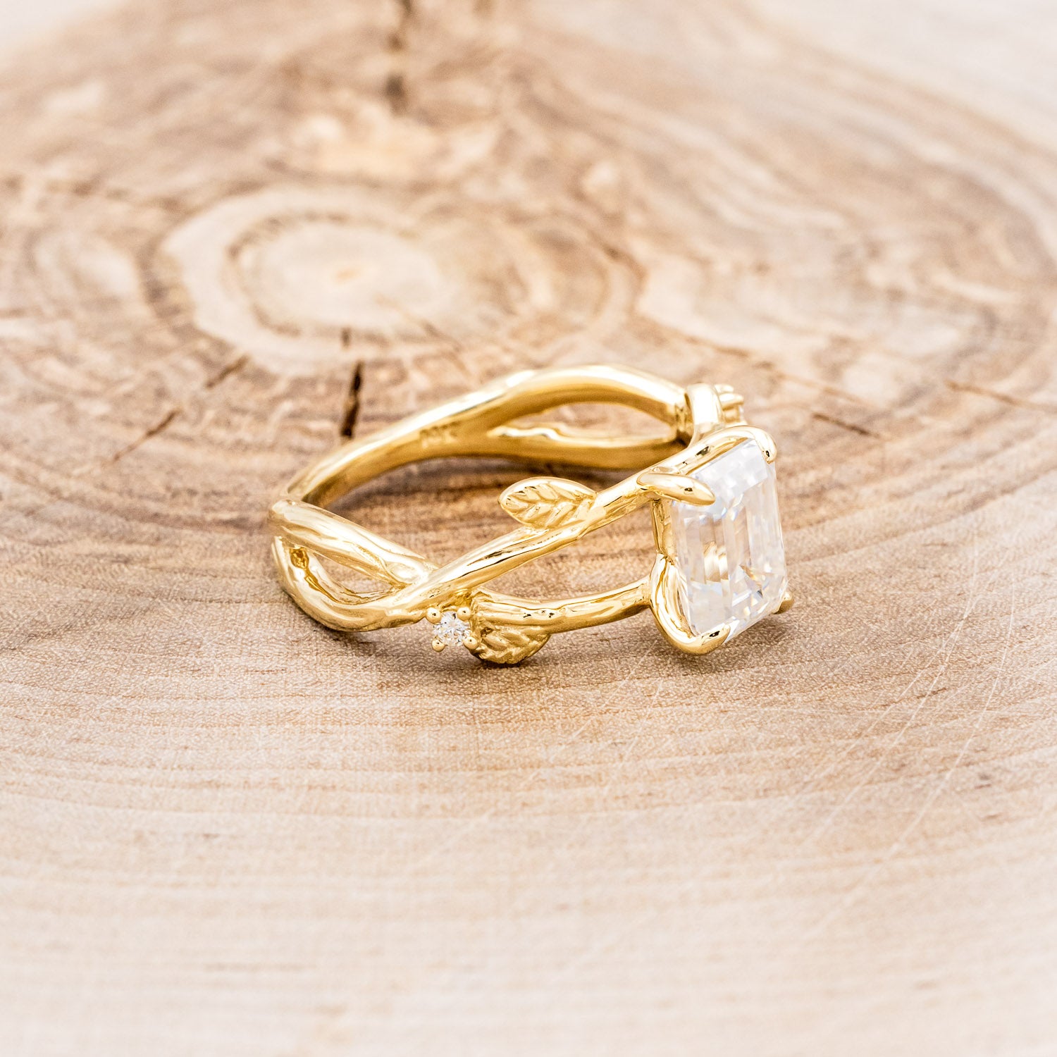 "ARTEMIS ON THE VINE" - EMERALD CUT MOISSANITE ENGAGEMENT RING WITH DIAMOND ACCENTS & A BRANCH-STYLE BAND-2