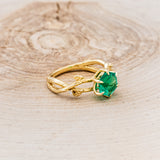 "ARTEMIS ON THE VINE" - HEXAGON LAB-GROWN EMERALD ENGAGEMENT RING WITH DIAMOND ACCENTS & A BRANCH-STYLE BAND