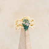 "ARTEMIS ON THE VINE" - KITE CUT MOSS AGATE ENGAGEMENT RING WITH DIAMOND ACCENTS & "BRIAR" BRANCH-STYLE TRACER-37