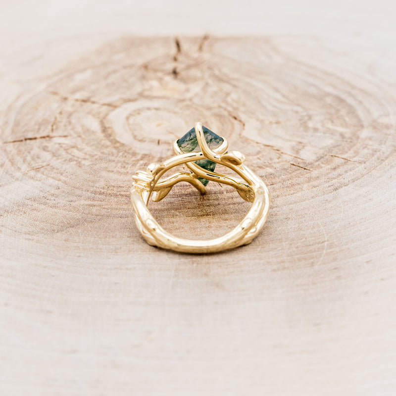 "ARTEMIS ON THE VINE" - KITE CUT MOSS AGATE ENGAGEMENT RING WITH DIAMOND ACCENTS & "BRIAR" BRANCH-STYLE TRACER-46