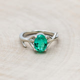 "ARTEMIS" - OVAL LAB-GROWN EMERALD ENGAGEMENT RING - 14K WHITE GOLD - SIZE 4 1/2-Staghead Designs