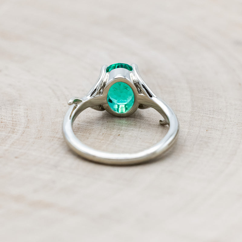 "ARTEMIS" - OVAL LAB-GROWN EMERALD ENGAGEMENT RING - 14K WHITE GOLD - SIZE 4 1/2-Staghead Designs