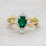 "ARTEMIS ON THE VINE DIVINE" - PEAR LAB-GROWN EMERALD ENGAGEMENT RING WITH DIAMOND ACCENTS & A BRANCH-STYLE BAND-4