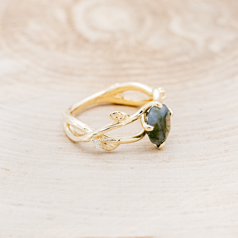 "ARTEMIS ON THE VINE" - OVAL CUT MOSS AGATE ENGAGEMENT RING WITH DIAMOND ACCENTS & A BRANCH-STYLE BAND-2