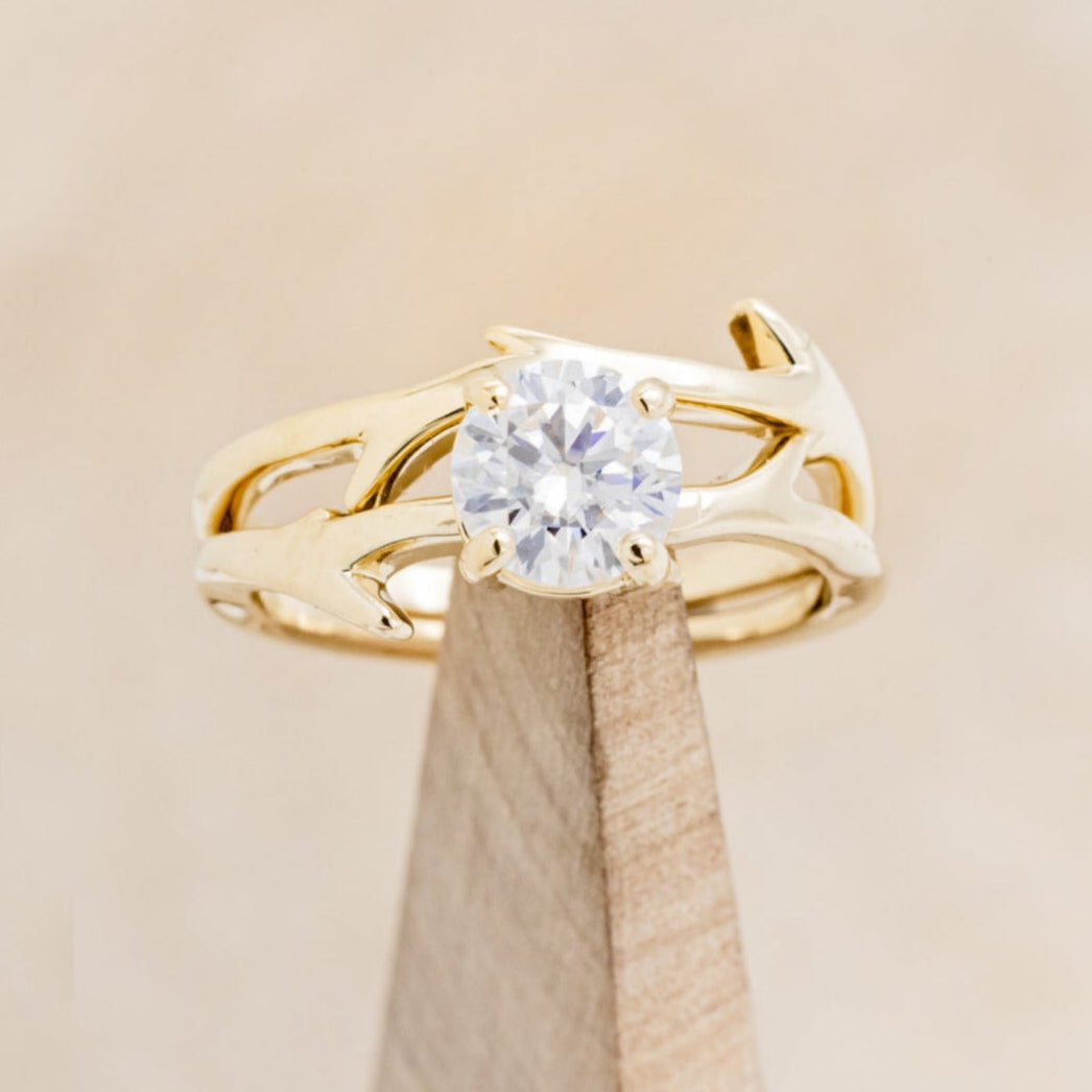 "ARTEMIS" - ROUND MOISSANITE ENGAGEMENT RING WITH AN ANTLER STYLE STACKING BAND-30