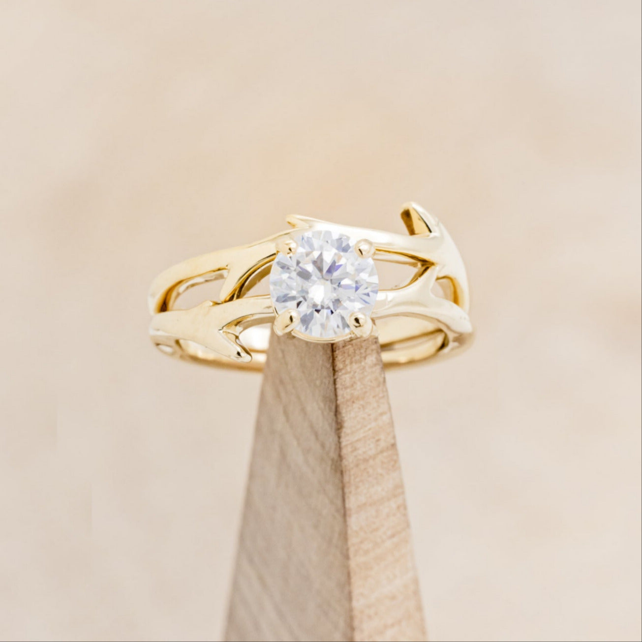 "ARTEMIS" - ROUND MOISSANITE ENGAGEMENT RING WITH AN ANTLER STYLE STACKING BAND-30