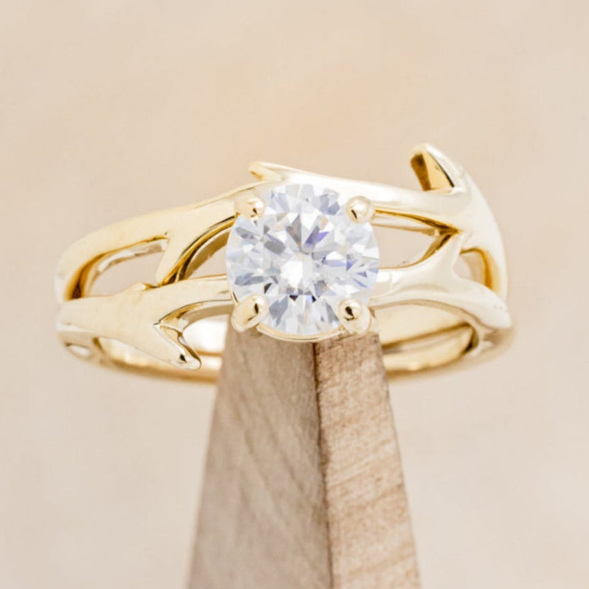 "ARTEMIS" - ROUND MOISSANITE ENGAGEMENT RING WITH AN ANTLER STYLE STACKING BAND-30