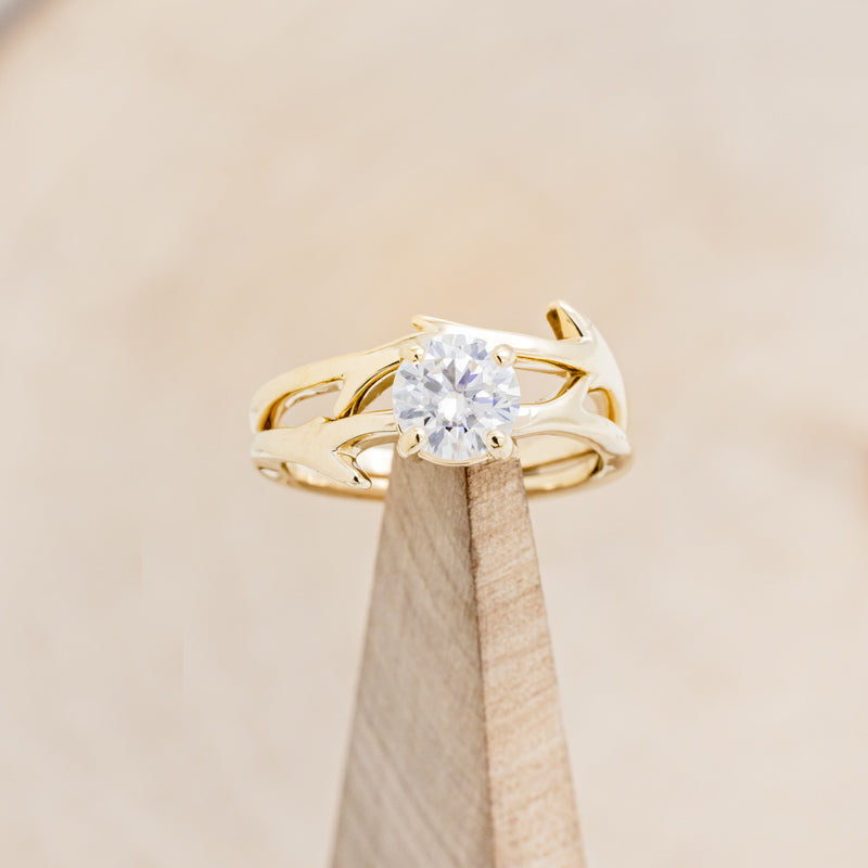 "ARTEMIS" - ROUND MOISSANITE ENGAGEMENT RING WITH AN ANTLER STYLE STACKING BAND-30