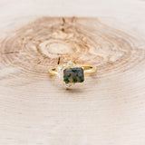 "AURAE" - EMERALD CUT MOSS AGATE ENGAGEMENT RING WITH DIAMOND ACCENTS-4