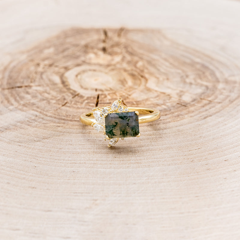 "AURAE" - EMERALD CUT MOSS AGATE ENGAGEMENT RING WITH DIAMOND ACCENTS-4