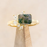 "AURAE" - EMERALD CUT MOSS AGATE ENGAGEMENT RING WITH DIAMOND ACCENTS-1