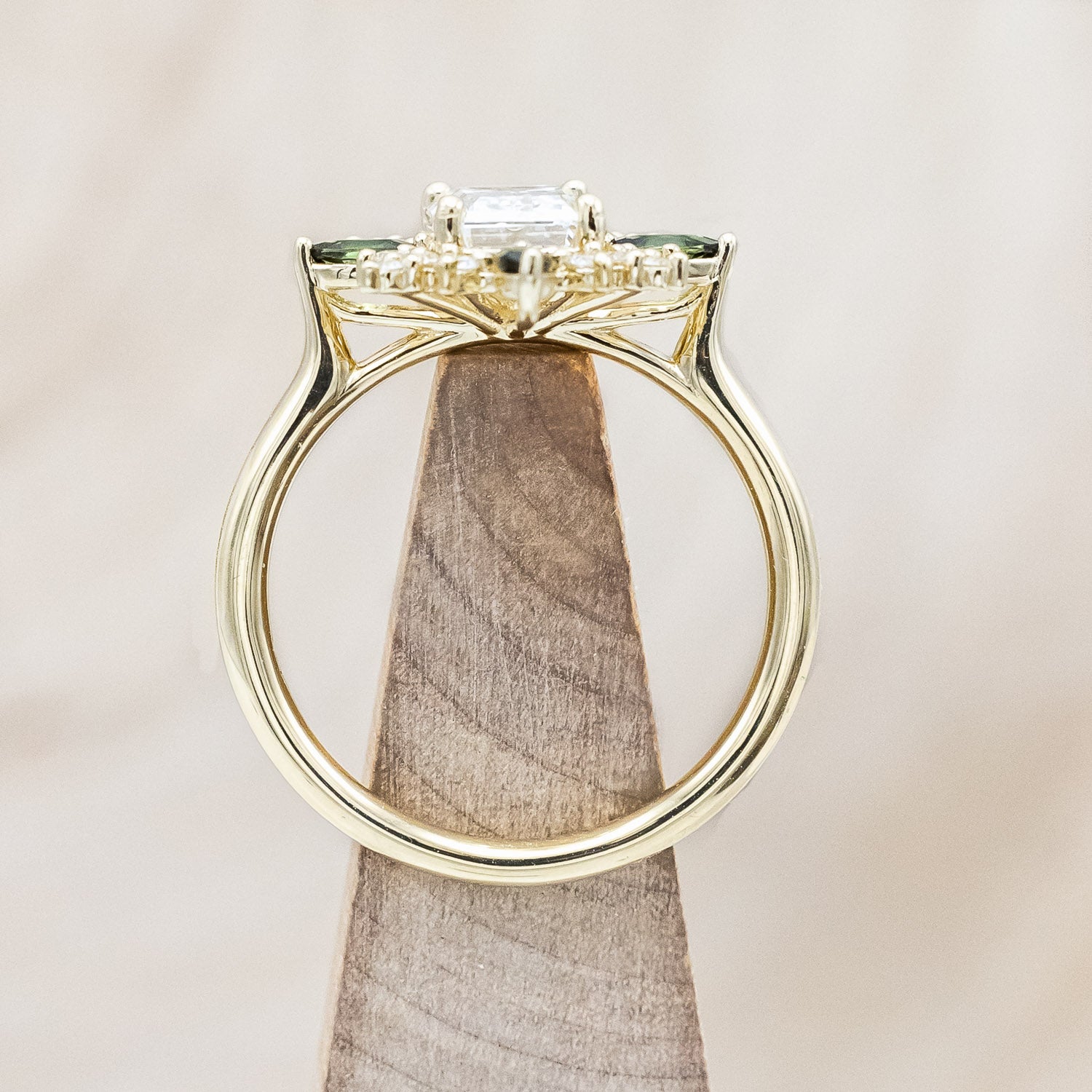 "AZALEA" - EMERALD CUT LAB-GROWN DIAMOND ENGAGEMENT RING WITH DIAMOND & TOURMALINE HALO-Staghead Designs