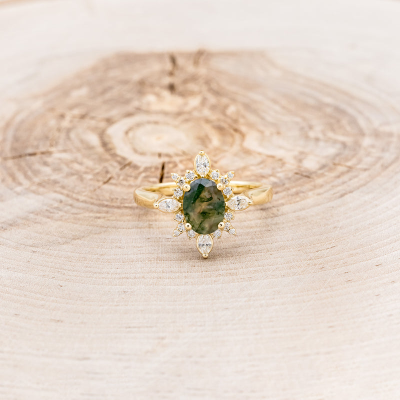 "AZALEA" - OVAL MOSS AGATE ENGAGEMENT RING WITH DIAMOND HALO-4