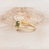 "AZALEA" - OVAL MOSS AGATE ENGAGEMENT RING WITH DIAMOND HALO - 14K YELLOW GOLD - SIZE 7-3