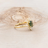 "AZALEA" - OVAL MOSS AGATE ENGAGEMENT RING WITH DIAMOND HALO - 14K YELLOW GOLD - SIZE 7-2