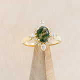 "AZALEA" - OVAL MOSS AGATE ENGAGEMENT RING WITH DIAMOND HALO - 14K YELLOW GOLD - SIZE 7-1