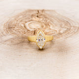 "SADIE" - SOLITAIRE BEZEL SET MARQUISE MOISSANITE ENGAGEMENT RING WITH A SATIN FINISH