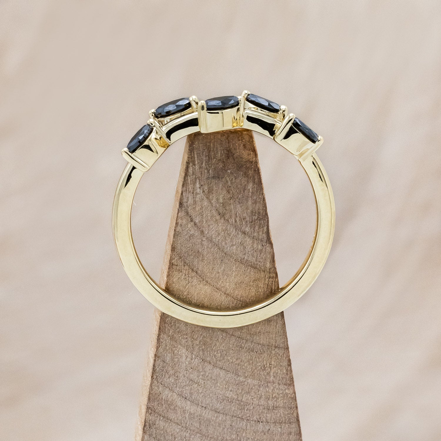 "IDHAL" - MARQUISE BLACK DIAMONDS LEAF RING WITH 14K GOLD-5