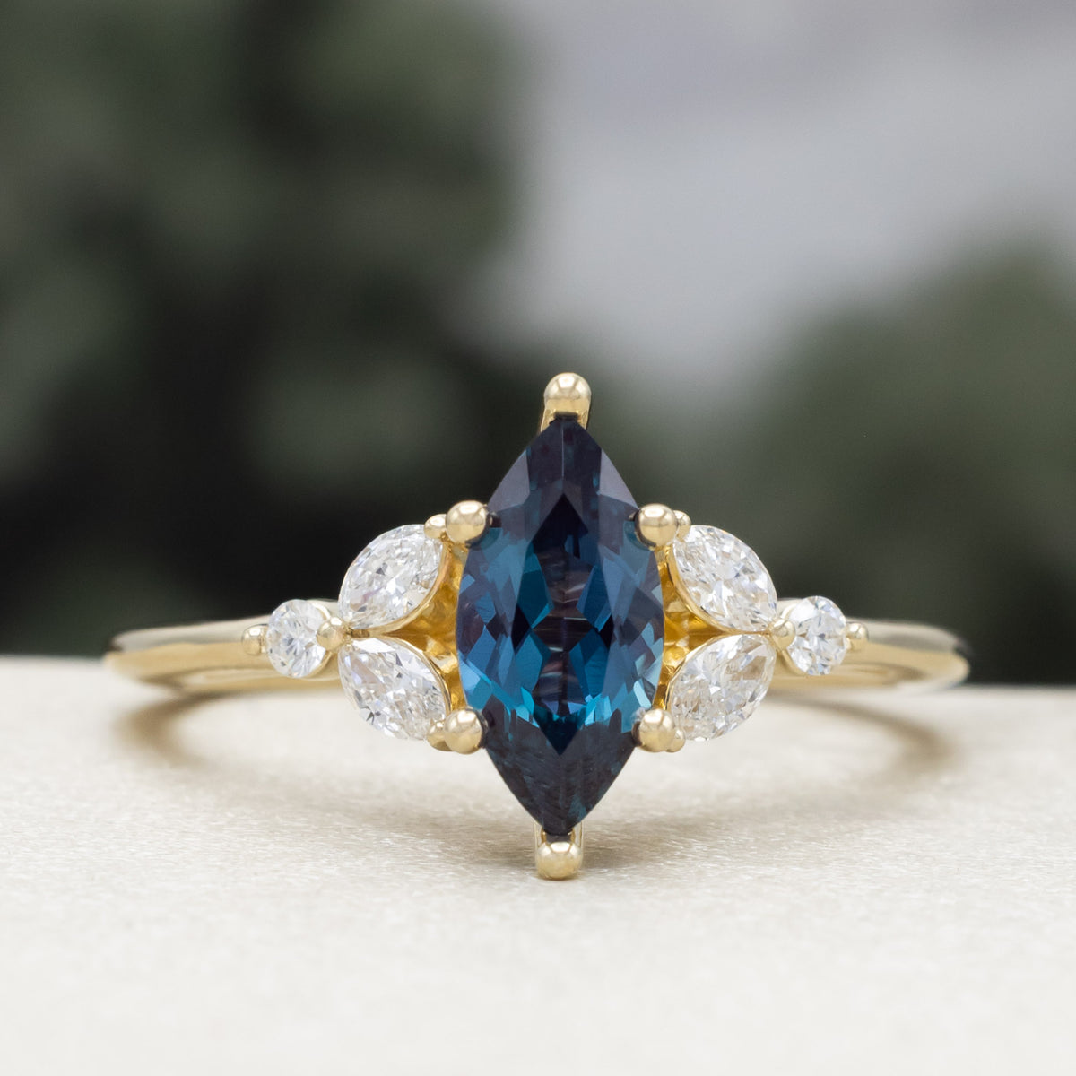 "Blossom" - Marquise Cut Lab-Grown Alexandrite Engagement Ring With Diamond Accents-Staghead Designs