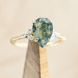 "BLOSSOM" - PEAR-CUT MOSS AGATE ENGAGEMENT RING WITH LEAFCUT DIAMOND ACCENTS